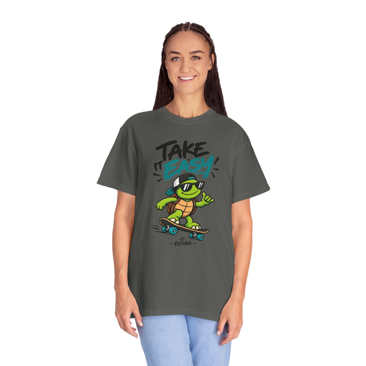 Take It Easy Skate Turtle Graphic T-Shirt | Festora Everyday