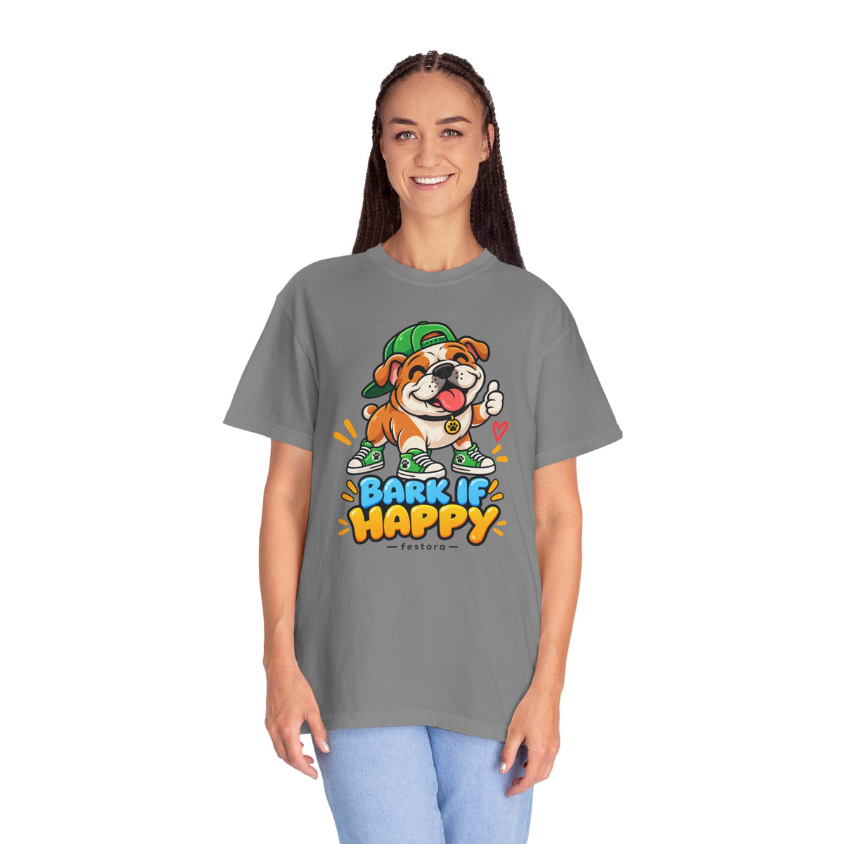 Bark If Happy – Cute Bulldog Graphic T-Shirt