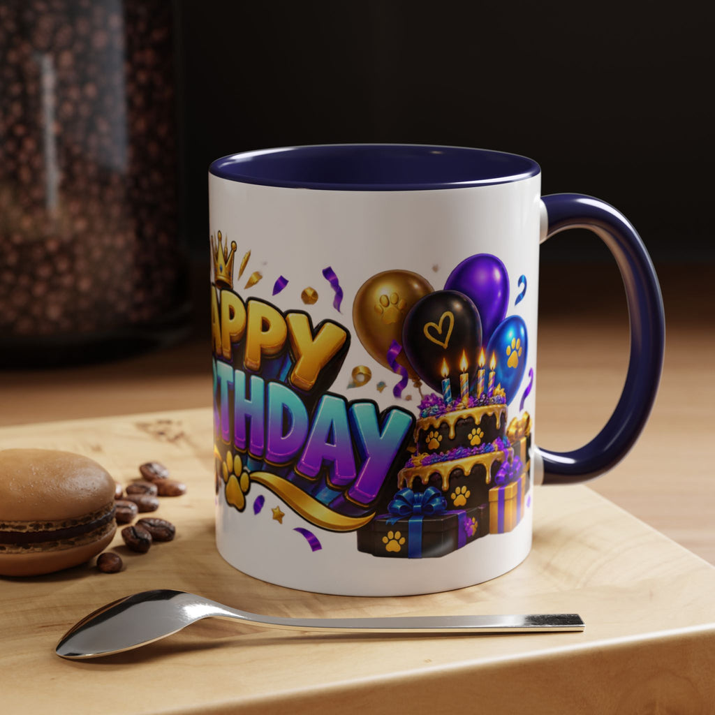 Black Panther Happy Birthday Mug – Purple Blue & Gold Birthday Gift – FestoraShop White Coffee Mug