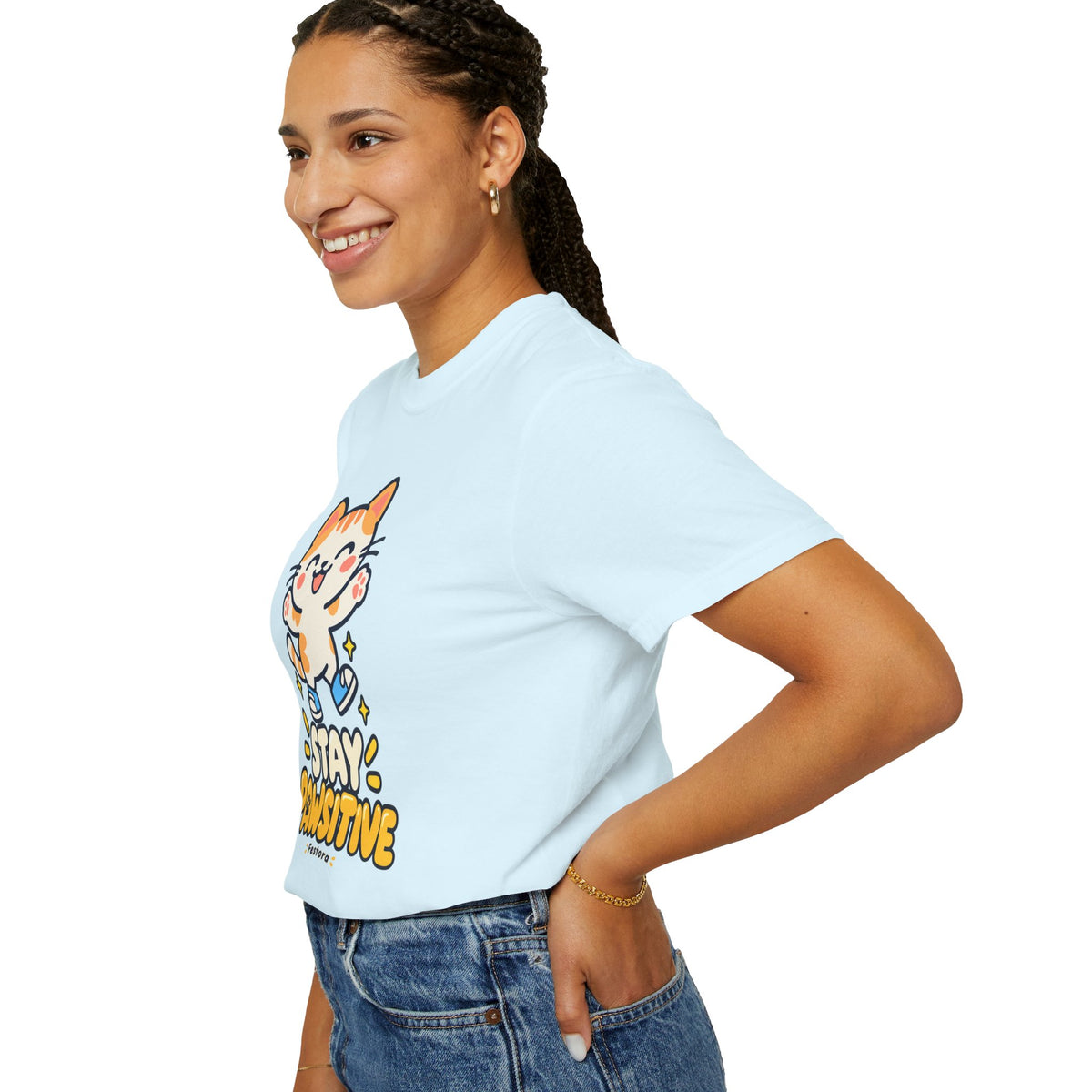 Stay Pawsitive – Cute Happy Cat Graphic T-Shirt
