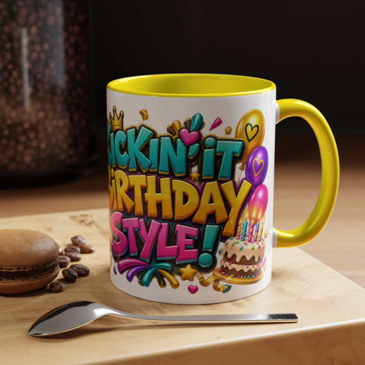 Kickin’ It Birthday Style Donkey White Mug – Funny Happy Birthday Party Cup, Cute Colorful Gift