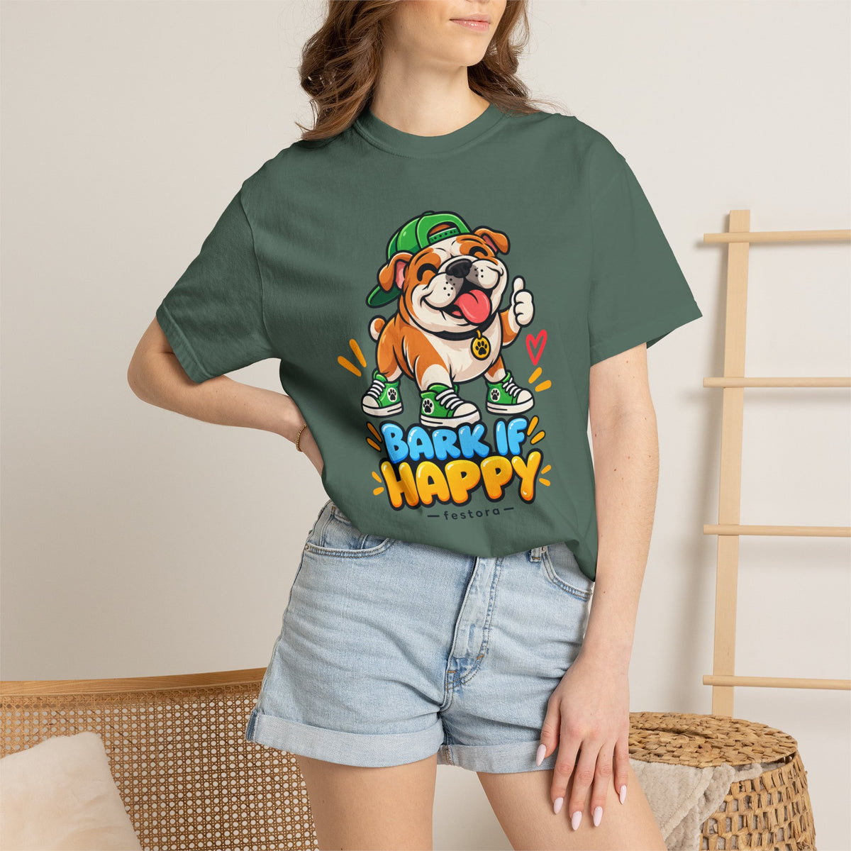 Bark If Happy – Cute Bulldog Graphic T-Shirt
