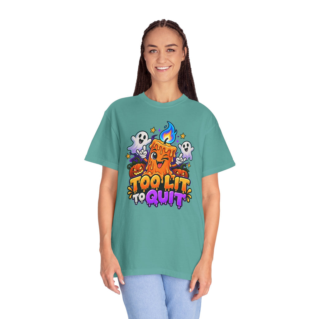 Too Lit to Quit – Funny Halloween Candle T-Shirt