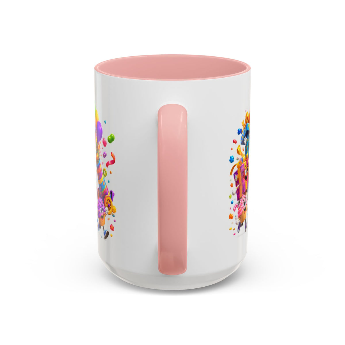 Birthday Party Coffee Mug – Colorful Happy Birthday Cake & Balloon Design (11/15oz Accent Mug)
