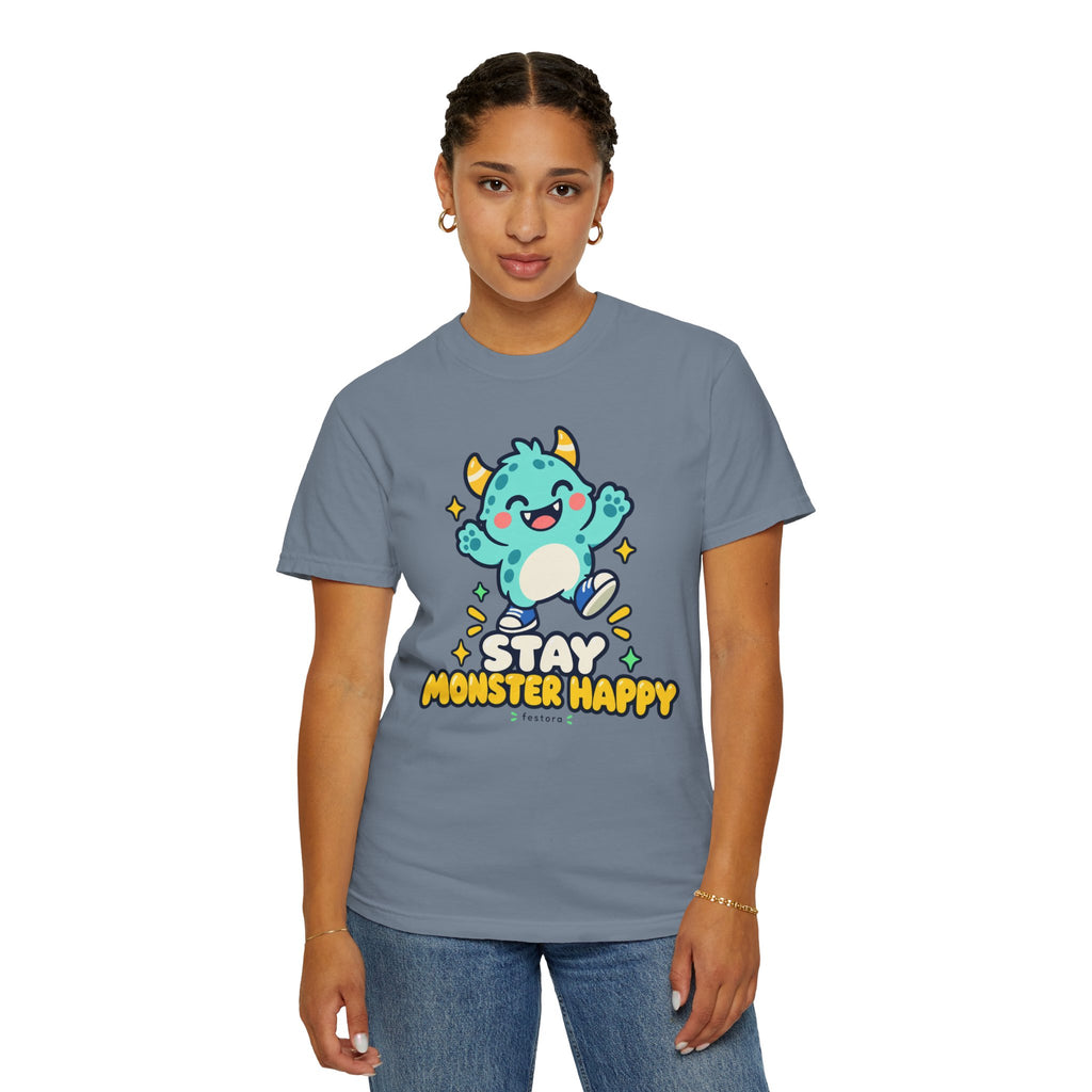 Stay Monster Happy – Cute Monster Graphic T-Shirt
