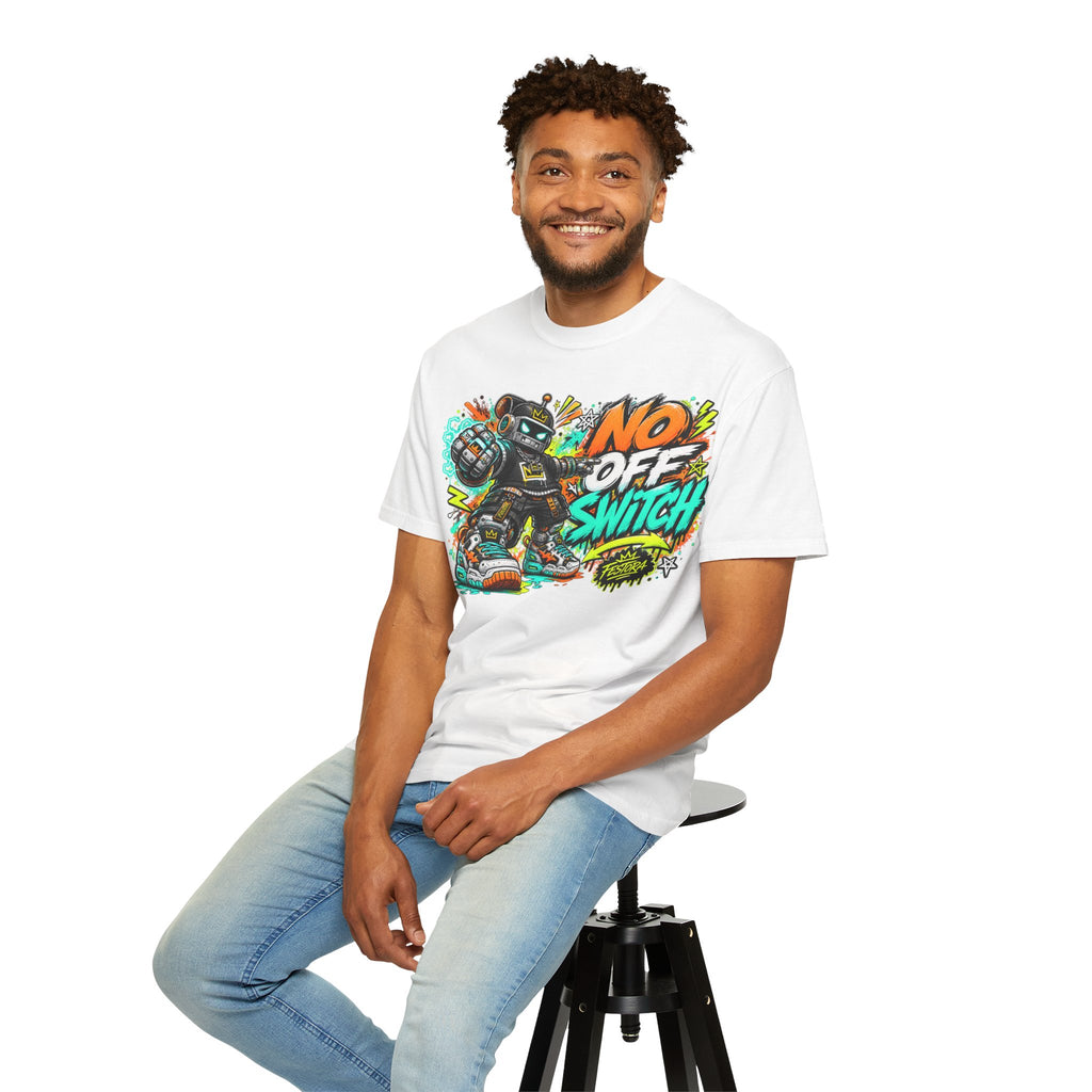 No Off Switch Robot Graphic T-Shirt — Bold Retro Streetwear Design