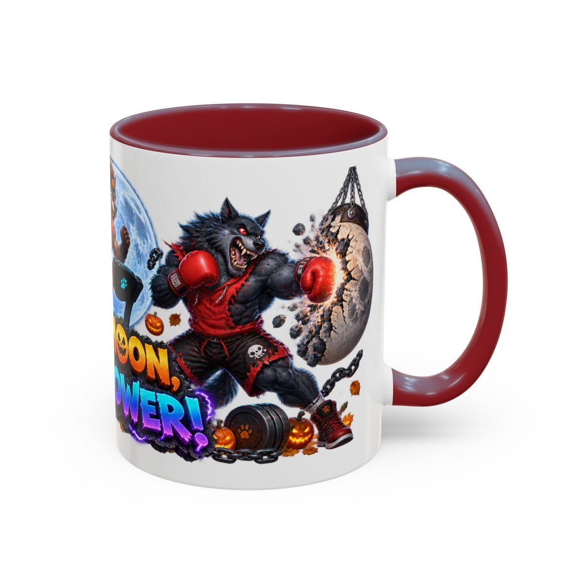 Full Moon Full Power Werewolf Gym Halloween White Mug