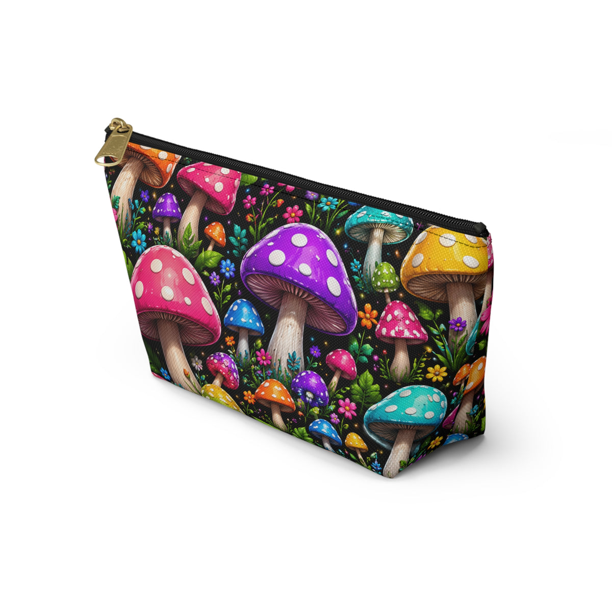 Mushroom Garden Accessory Pouch — Colorful T-Bottom Cosmetic Bag