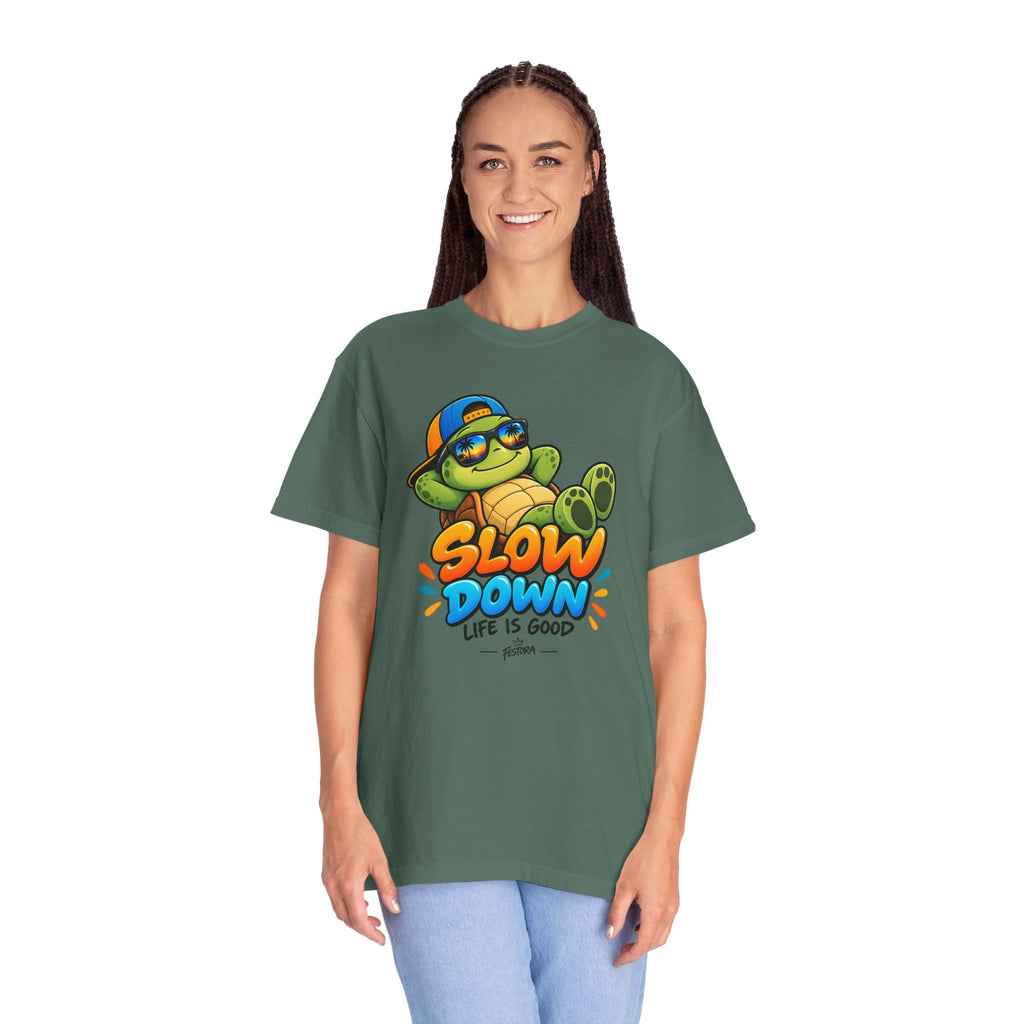 Slow Down, Life Is Good – Turtle Graphic T-Shirt | Festora Everyday