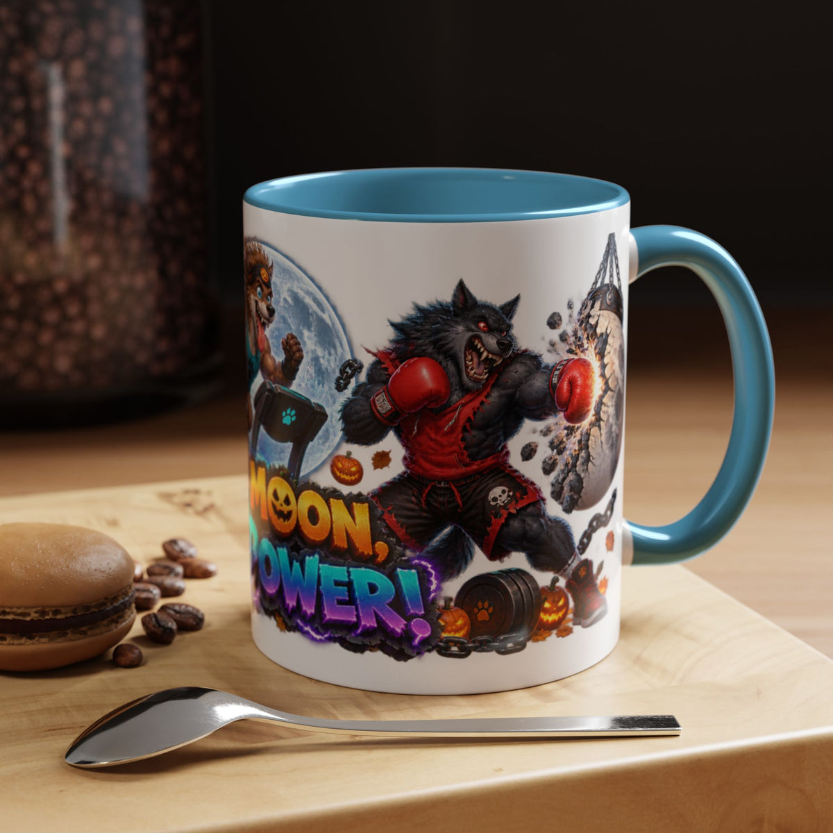 Full Moon Full Power Werewolf Gym Halloween White Mug
