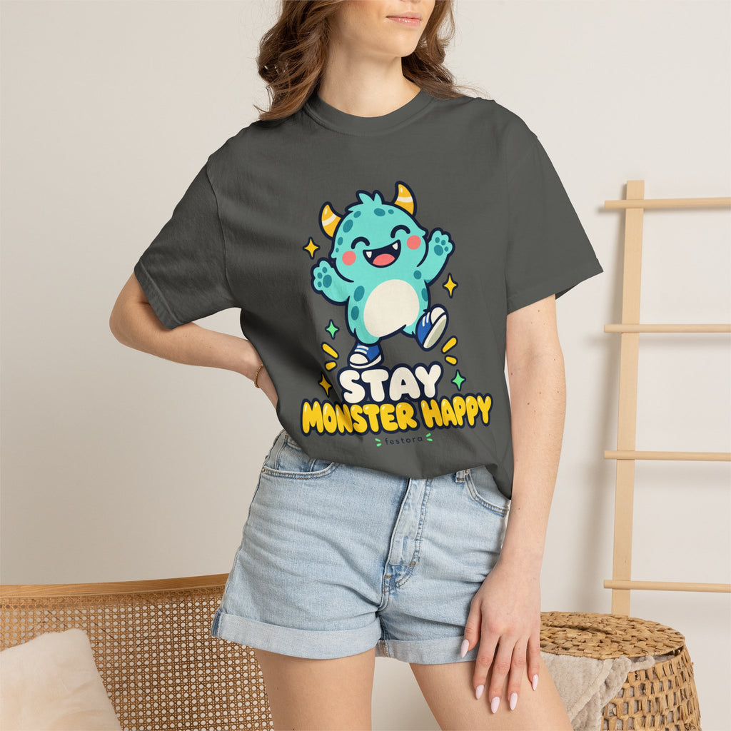 Stay Monster Happy – Cute Monster Graphic T-Shirt