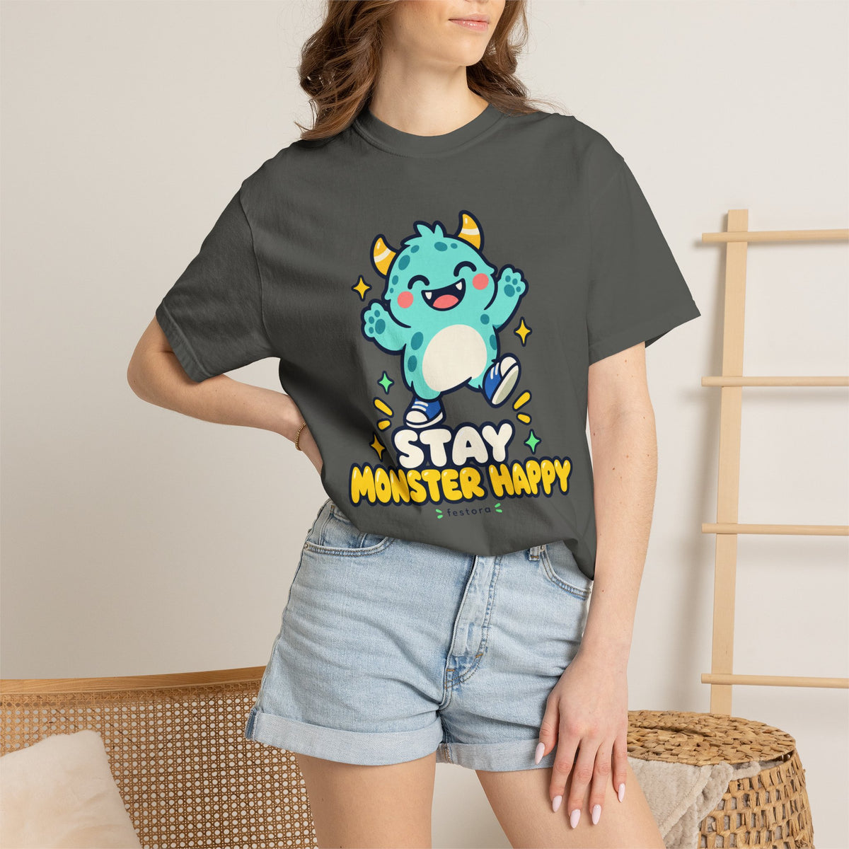 Stay Monster Happy – Cute Monster Graphic T-Shirt