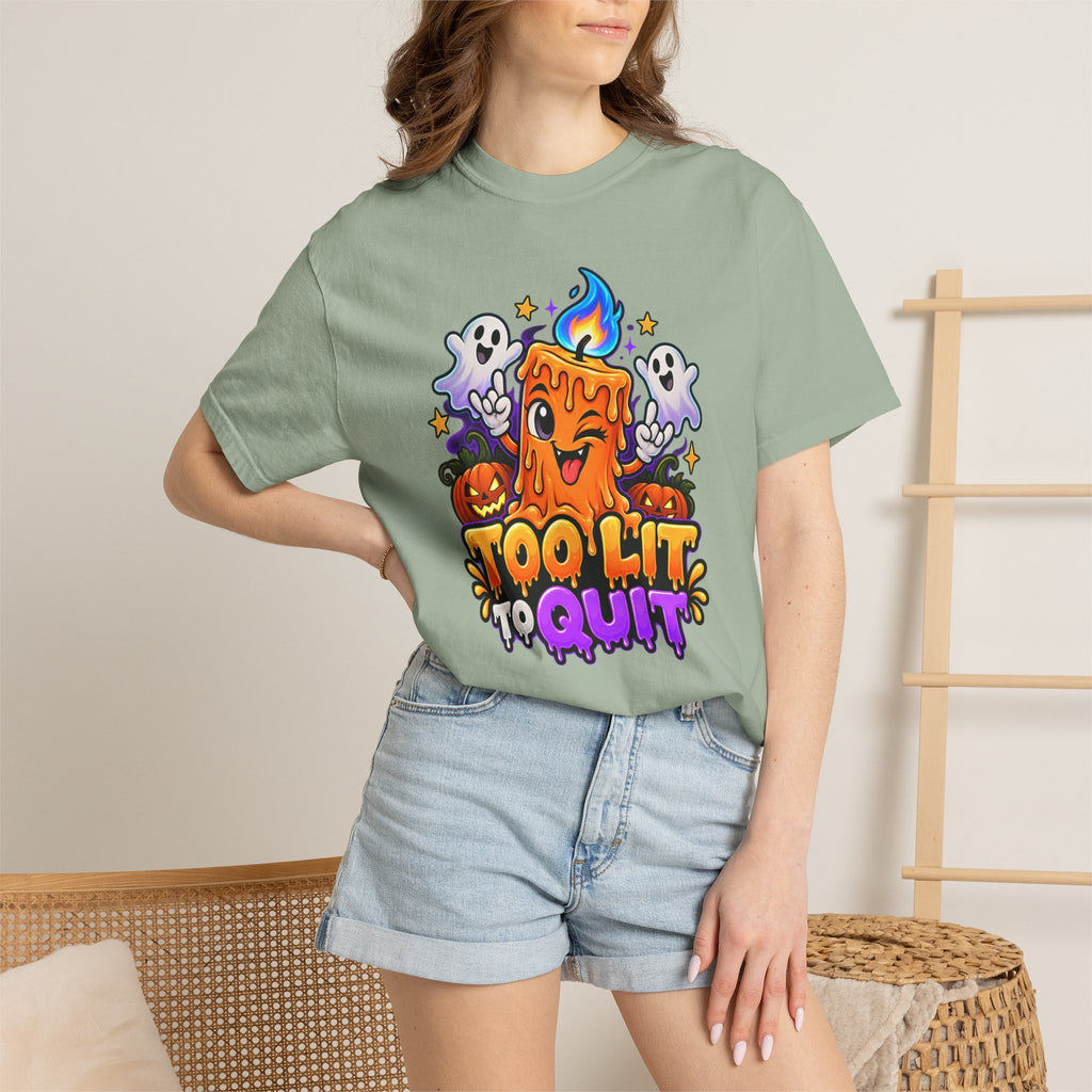 Too Lit to Quit – Funny Halloween Candle T-Shirt