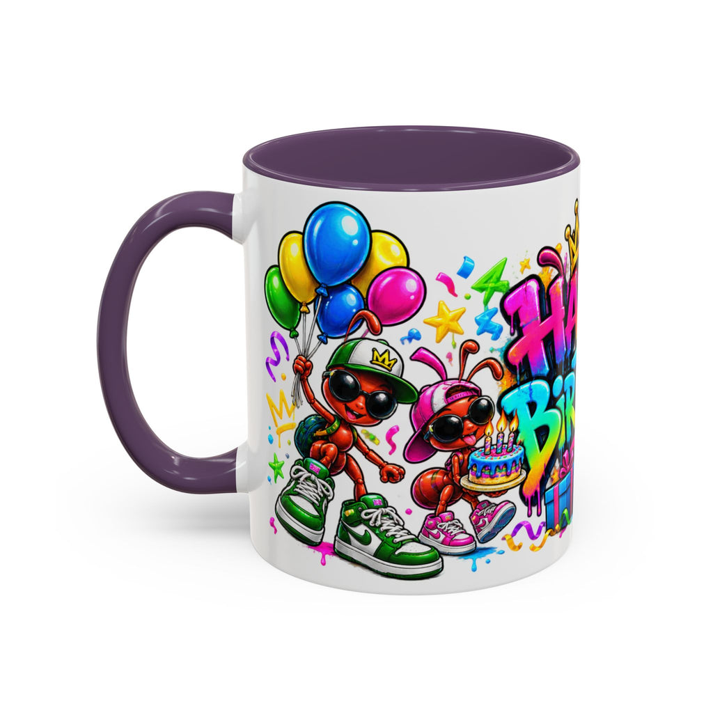 Happy Birthday Accent Coffee Mug - Colorful Graffiti Party Design (11 oz)