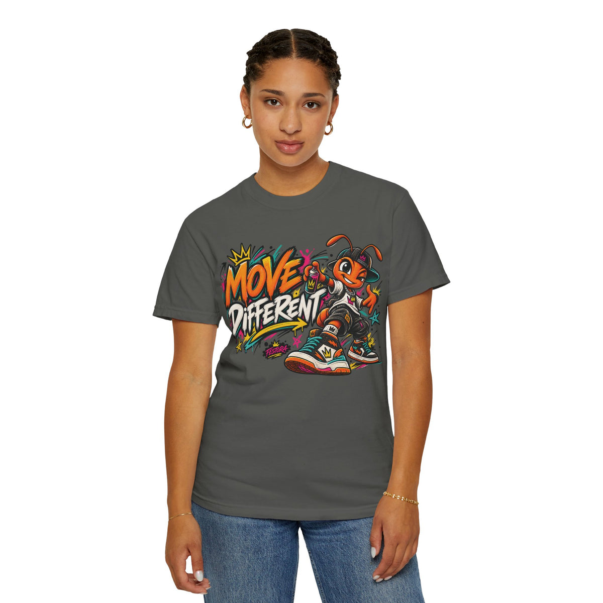 Move Different Graphic T-Shirt — Streetwear Skate Ant Mascot Design