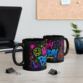 Happy Birthday Neon Graffiti Mug — Colorful Black Birthday Coffee Cup