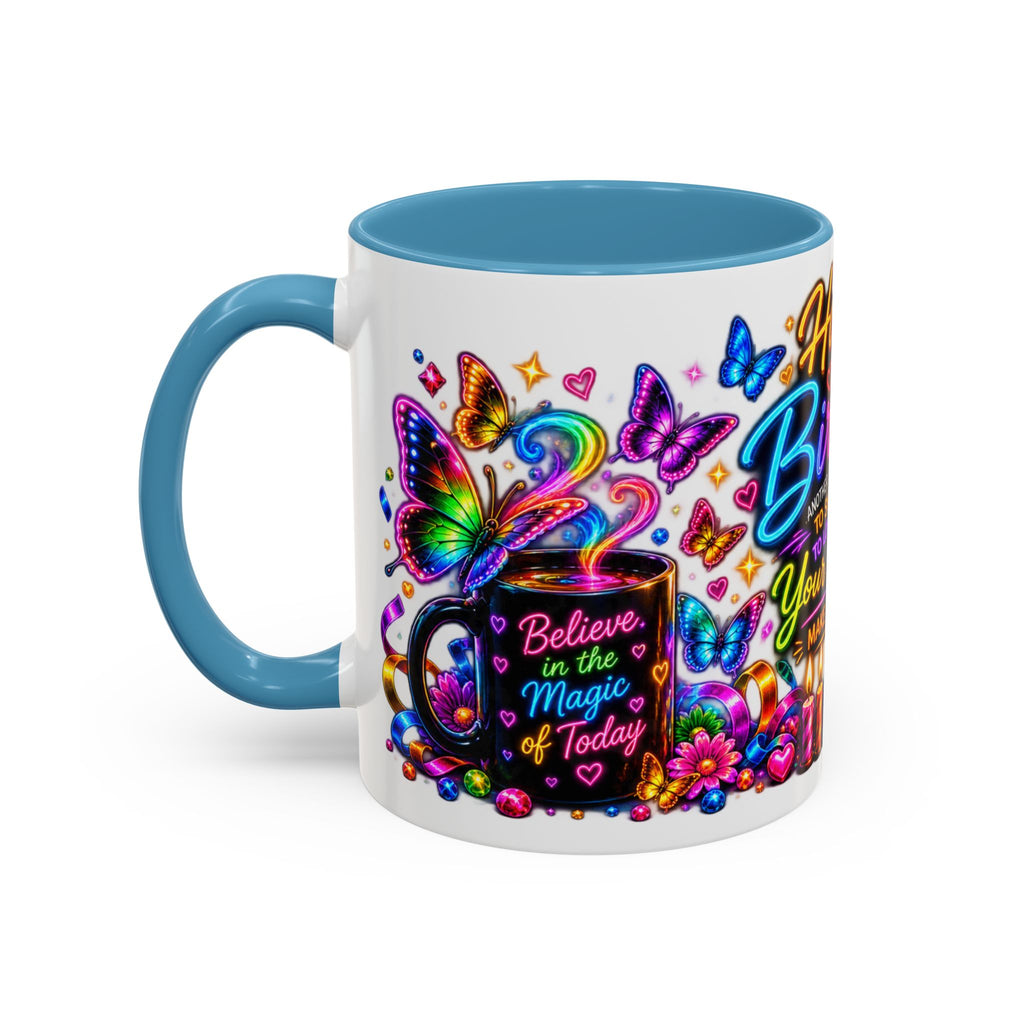 Birthday Coffee Mug – Colorful "Happy Birthday" Gift Mug with Butterflies & Candles