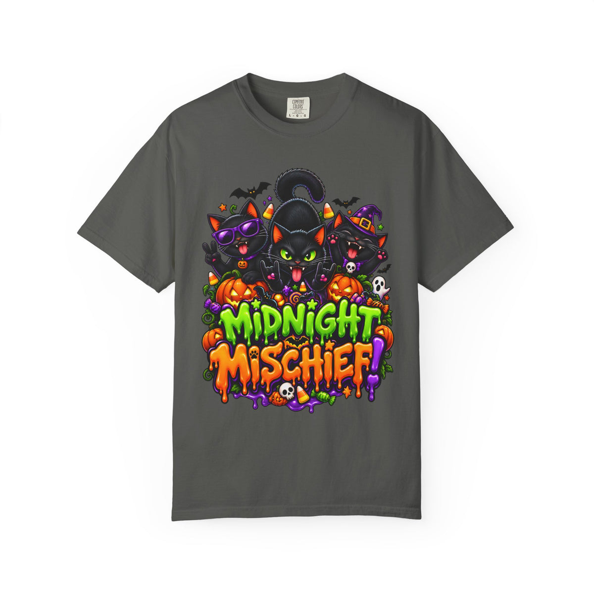 Midnight Mischief Halloween T-Shirt – Funny Black Cat Graphic Tee