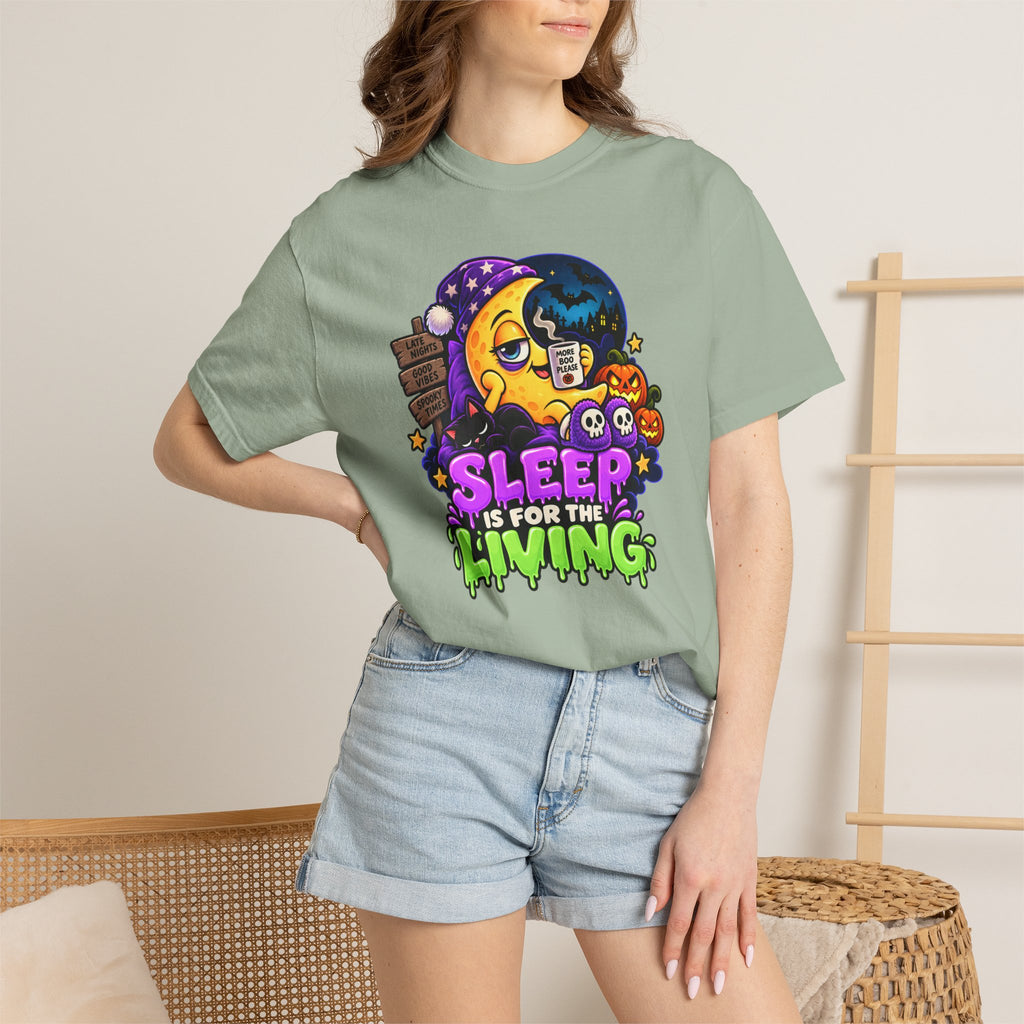 Sleep Is for the Living – Funny Halloween Moon T-Shirt