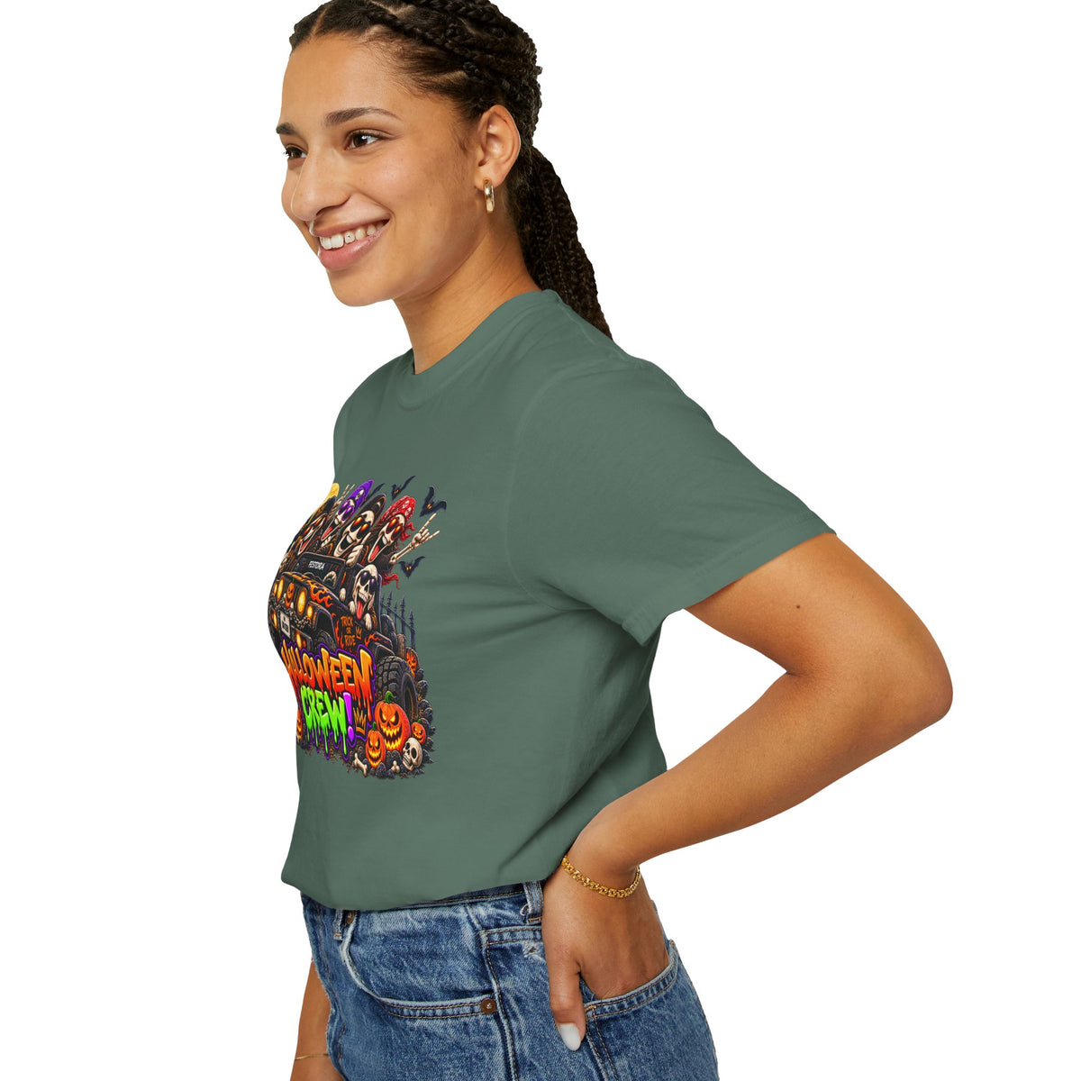 Halloween Crew T-Shirt – Skeleton Jeep Spooky Graphic Tee