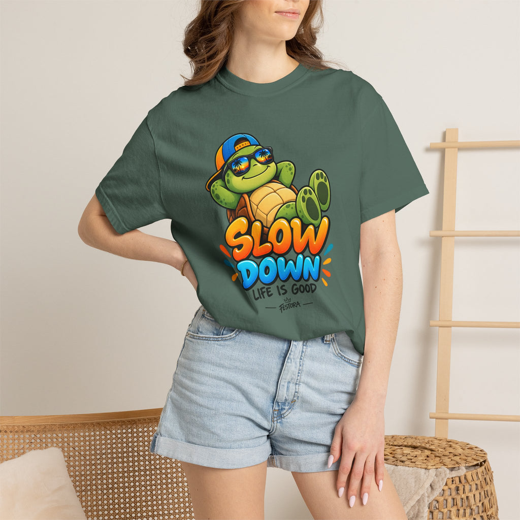Slow Down, Life Is Good – Turtle Graphic T-Shirt | Festora Everyday