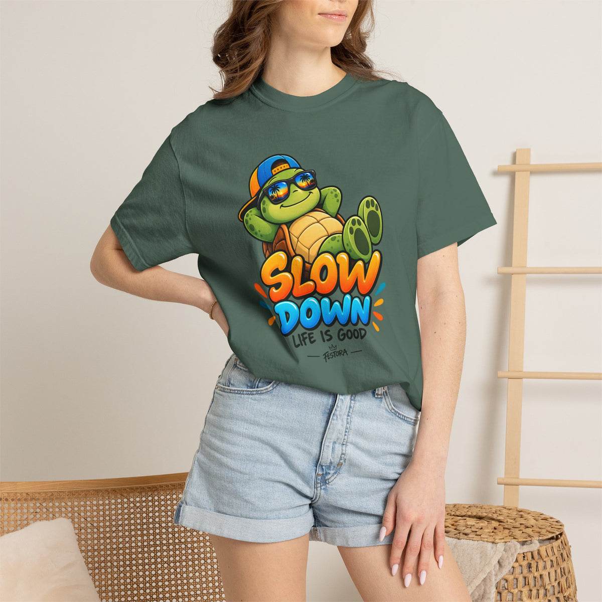 Slow Down, Life Is Good – Turtle Graphic T-Shirt | Festora Everyday