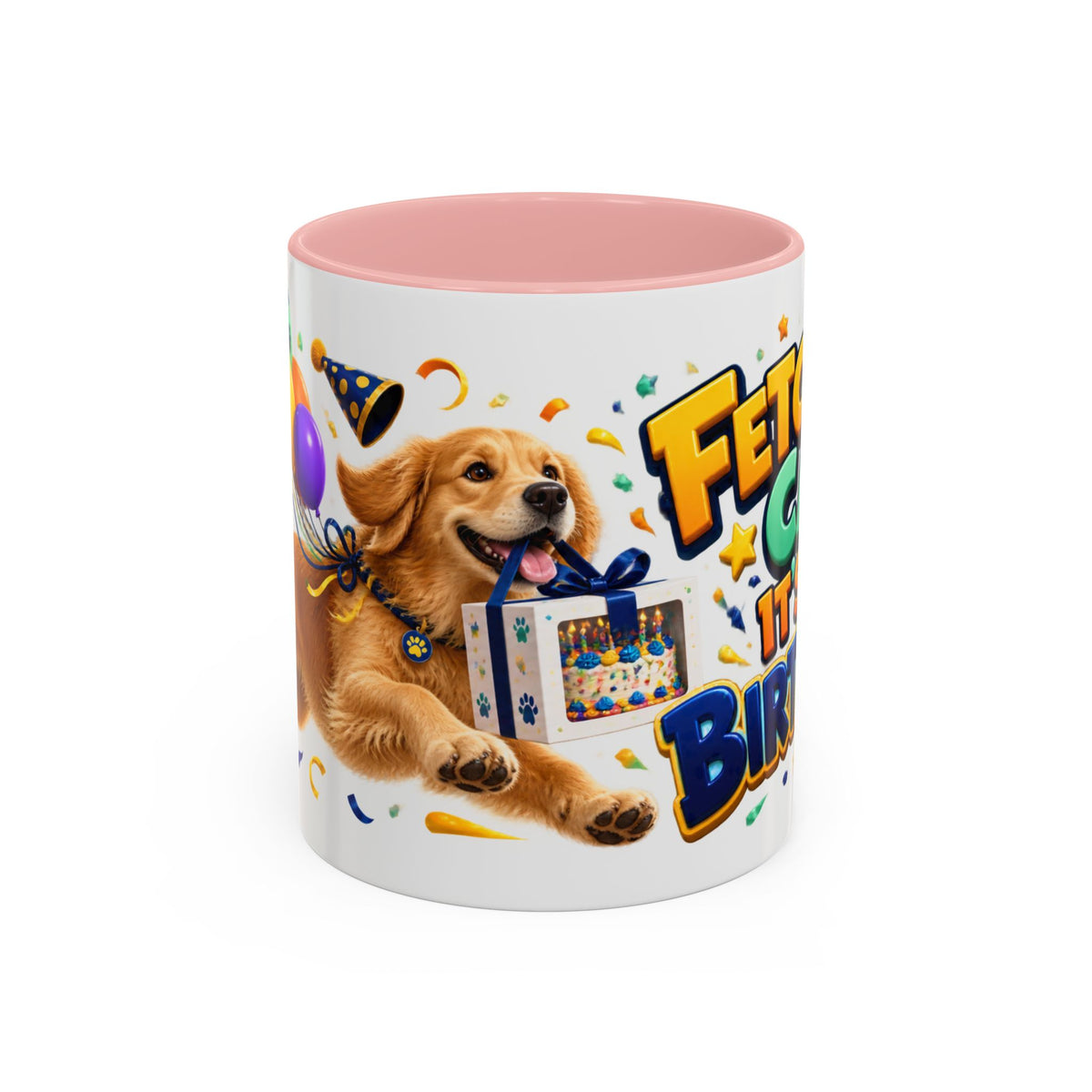 Fetch the Cake Golden Retriever Birthday White Mug