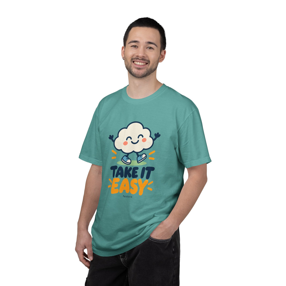 Take It Easy – Happy Cloud Graphic T-Shirt | Festora Everyday