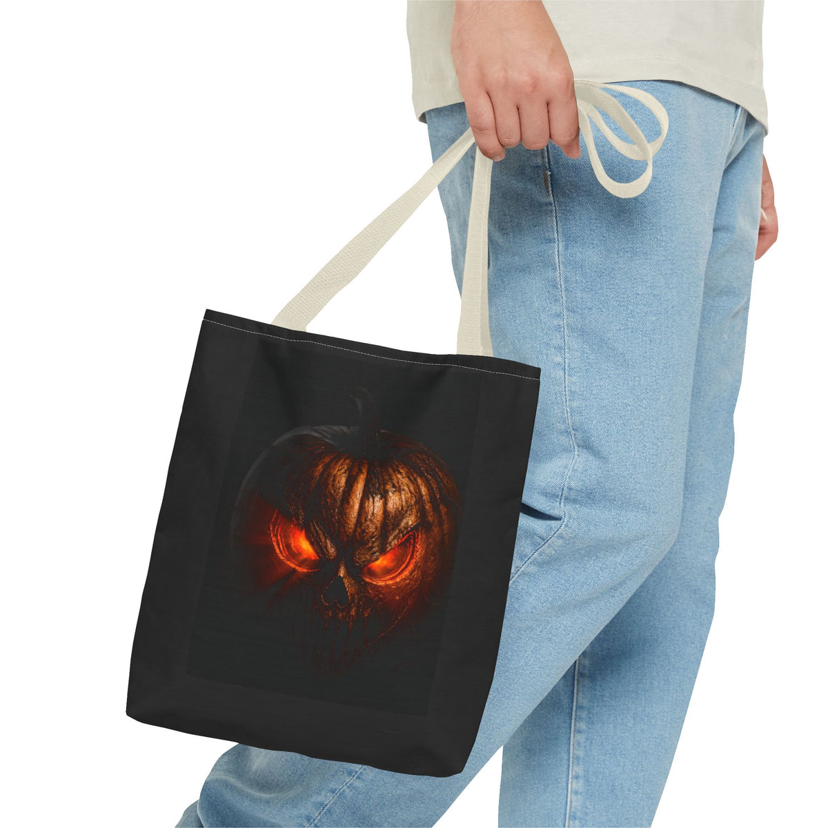 Spider Web Tote Bag — Creepy Red-Eyed Spider Halloween Grocery Tote
