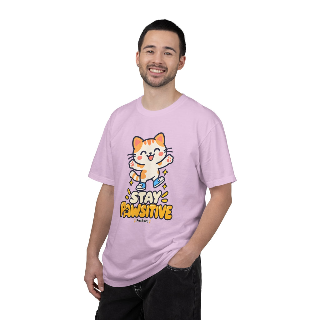 Stay Pawsitive – Cute Happy Cat Graphic T-Shirt