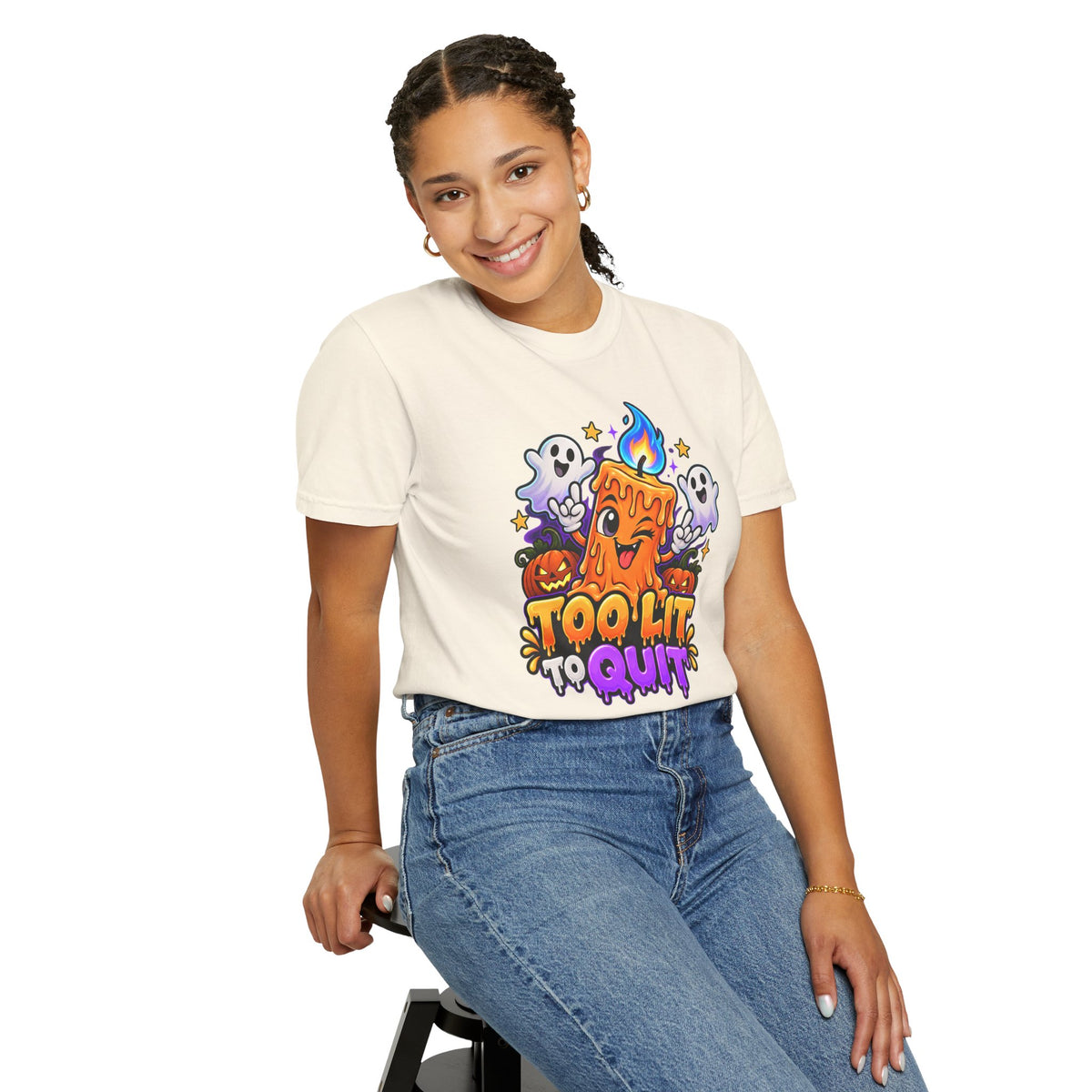 Too Lit to Quit – Funny Halloween Candle T-Shirt