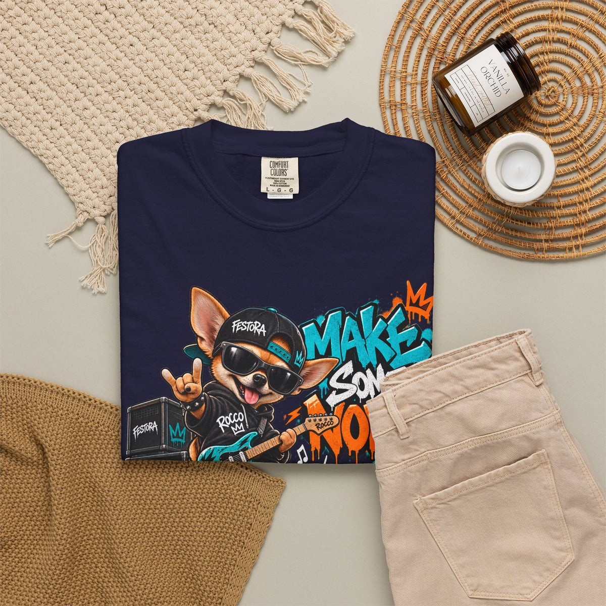 Make Some Noise Rocco Graphic T-Shirt — Streetwear Rock Dog Tee