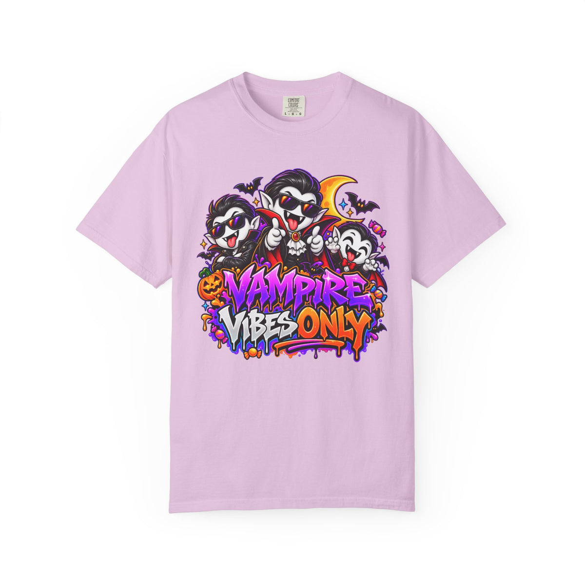 Neon Vampire Vibes Halloween Unisex Garment-Dyed T-Shirt Featuring a Cool Festora Vampire Crew