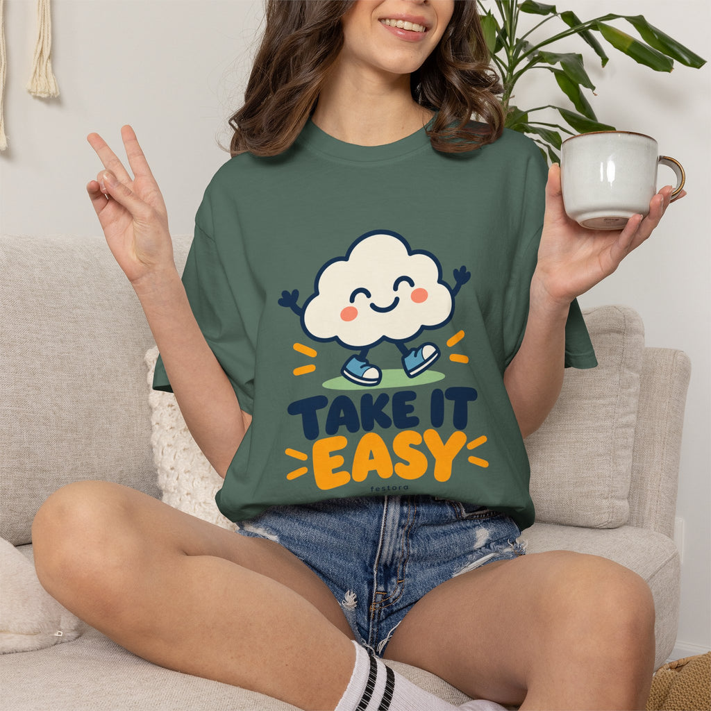 Take It Easy – Happy Cloud Graphic T-Shirt | Festora Everyday