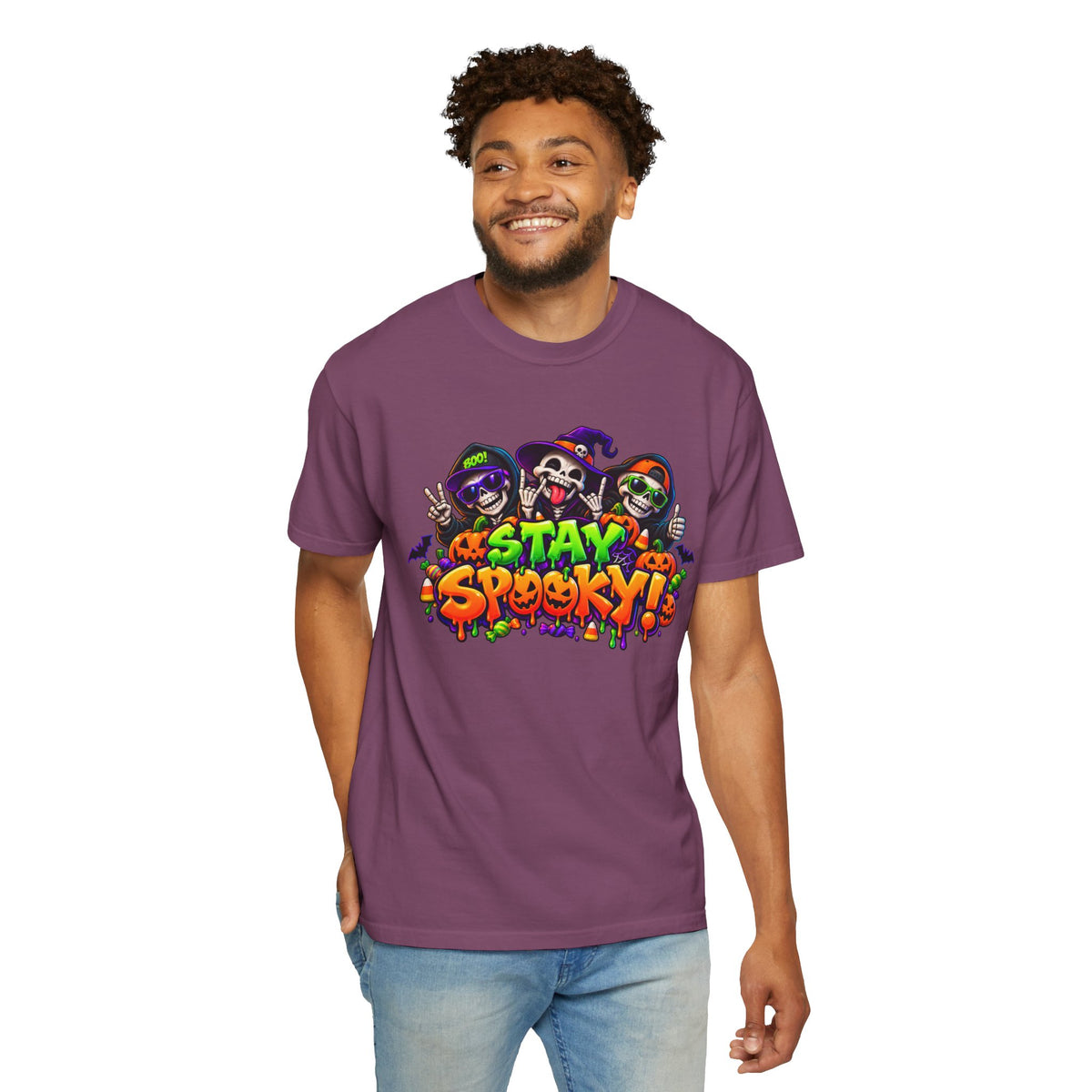Stay Spooky Halloween T-Shirt – Funny Skeleton Crew Colorful Graphic Tee