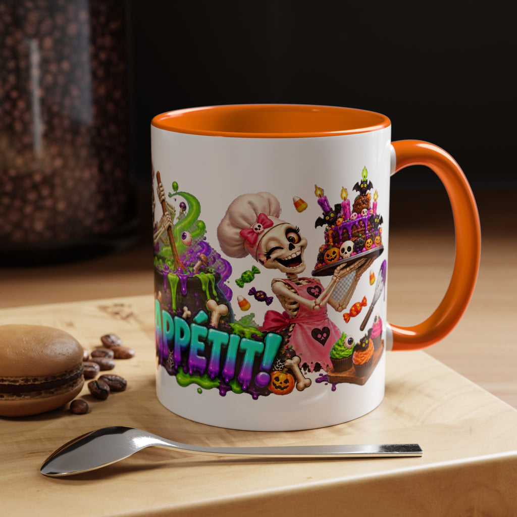 Bone Appetit Skeleton Chefs Halloween White Mug