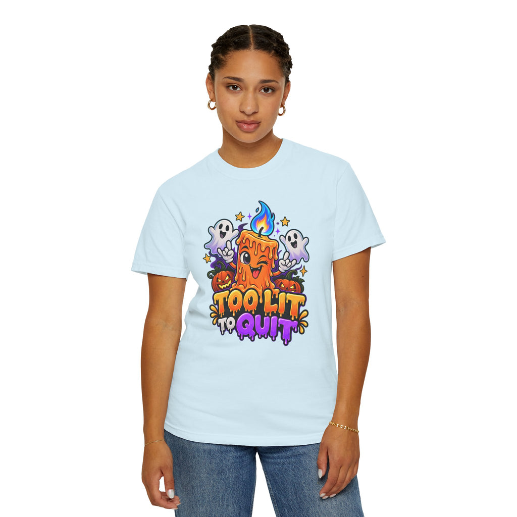 Too Lit to Quit – Funny Halloween Candle T-Shirt