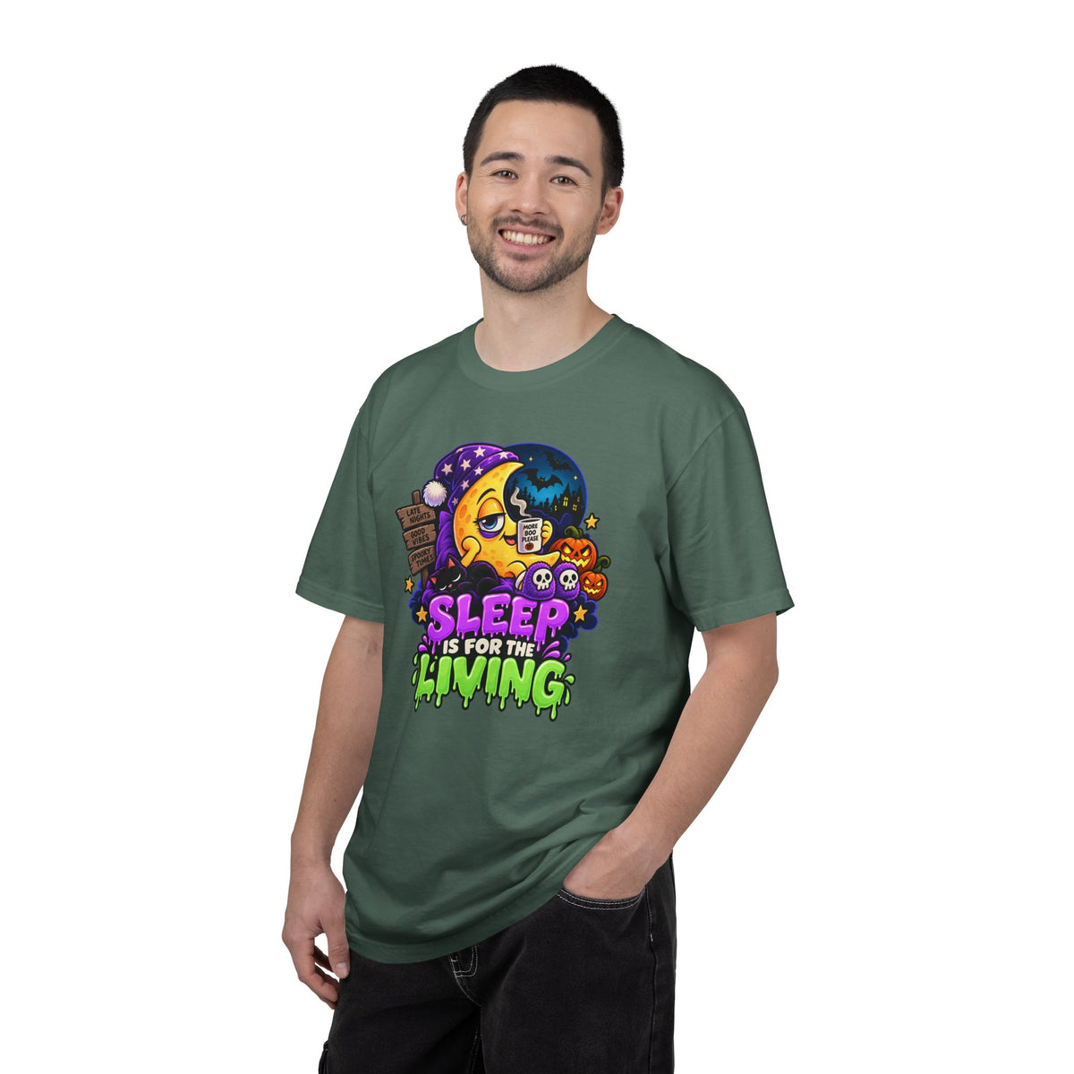 Sleep Is for the Living – Funny Halloween Moon T-Shirt