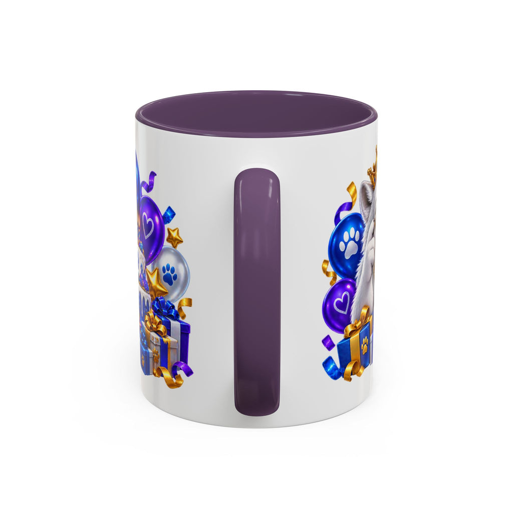 White Wolf Happy Birthday Mug – Blue Purple & Gold Birthday Gift – FestoraShop White Coffee Mug