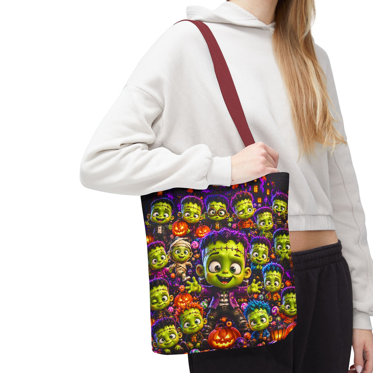 FestoraShop Funny Frankis Halloween Tote Bag - Cute 3D Monsters & Pumpkins