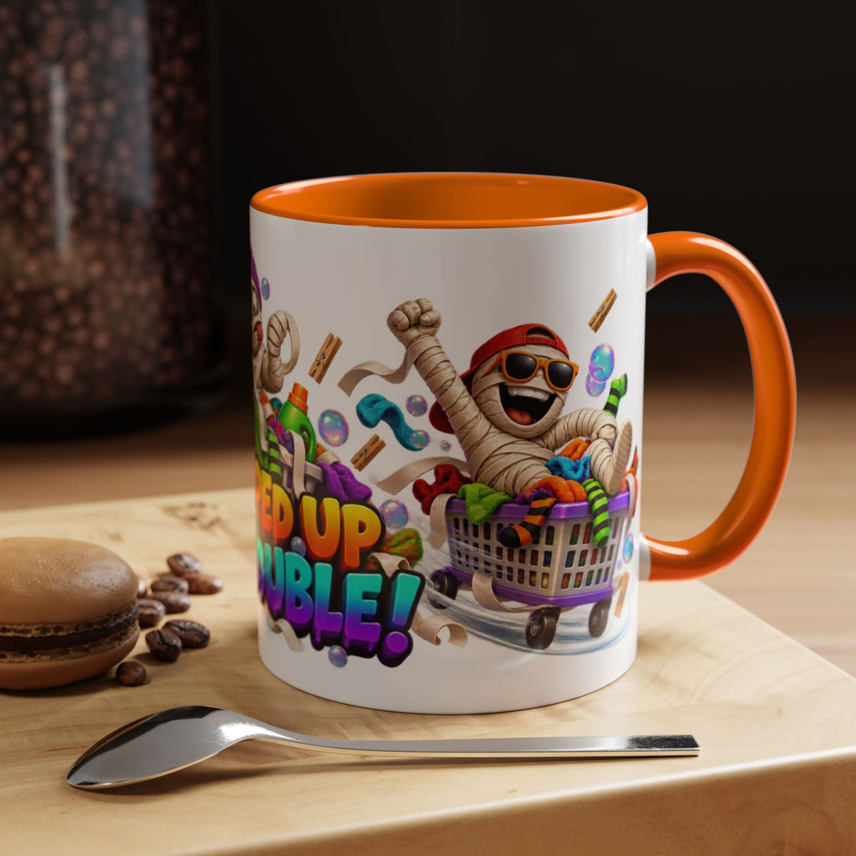 Wrapped Up in Trouble Mummy Halloween White Mug