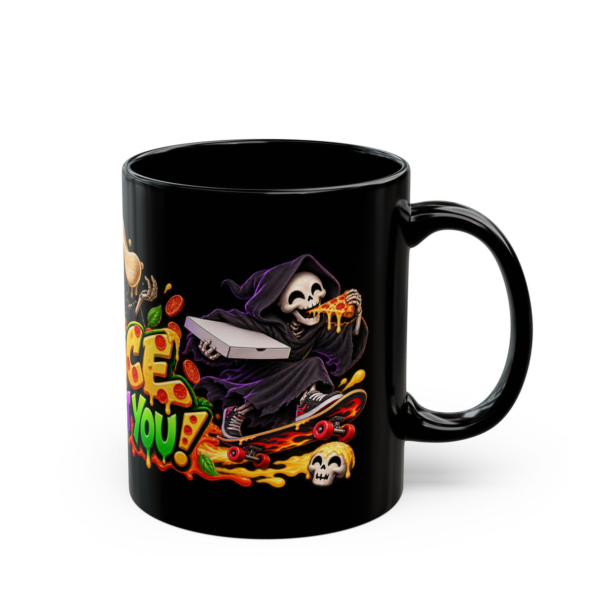 Slice to Meet You Funny Grim Reaper Pizza Halloween Black Mug