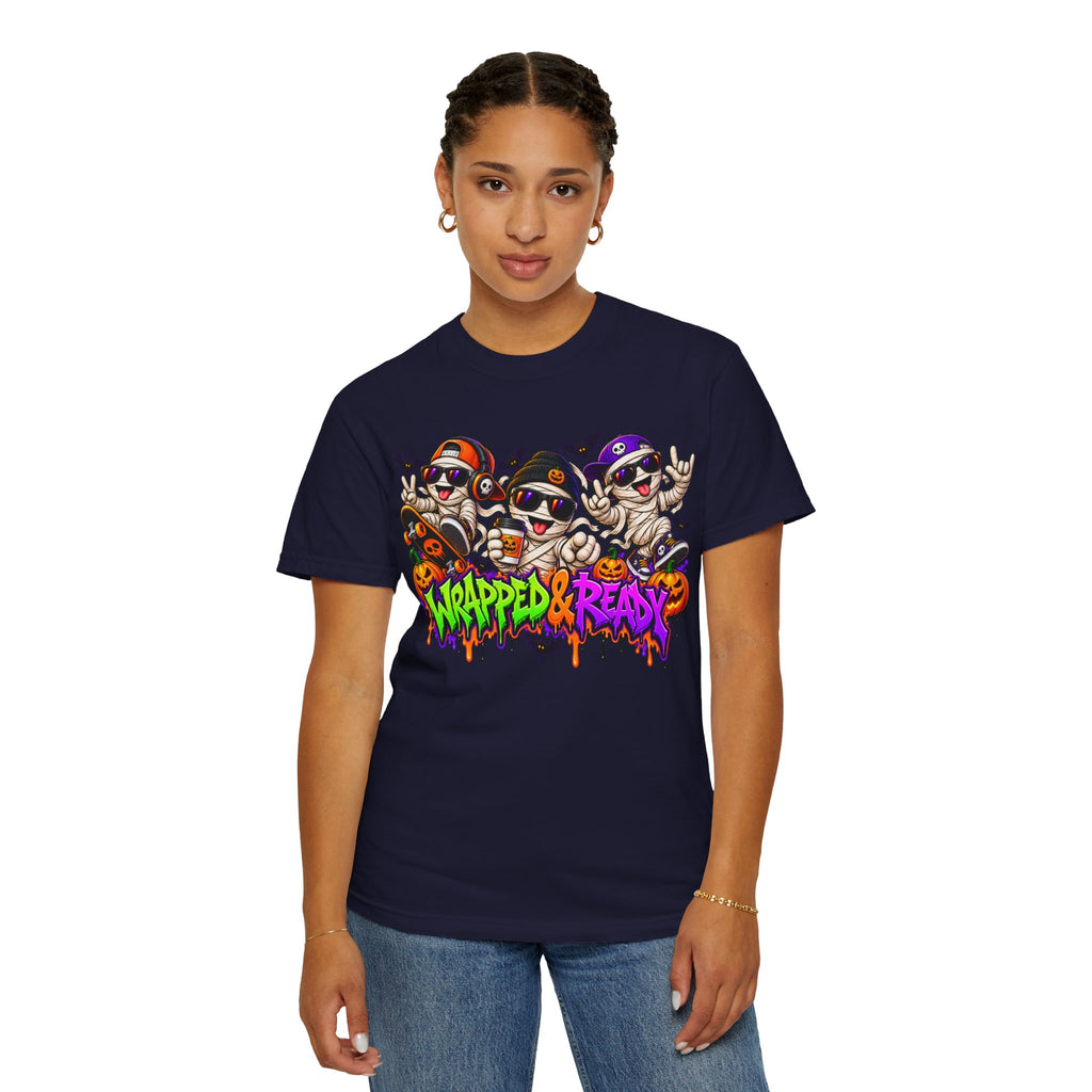 Wrapped & Ready – Halloween Mummy Crew Graphic T-Shirt