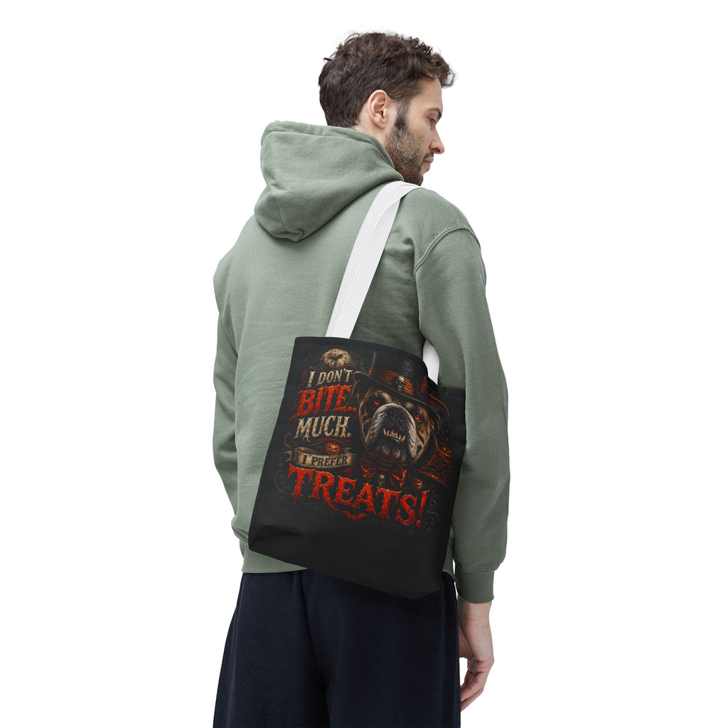 Halloween Bulldog Tote Bag - "I Don't Bite Much, I Prefer Treats!" Candy Bag