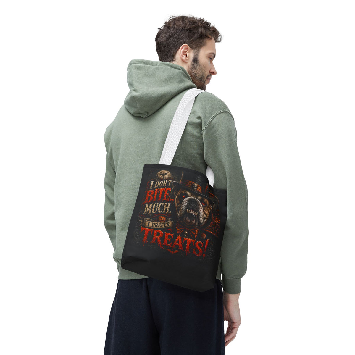 Halloween Bulldog Tote Bag - "I Don't Bite Much, I Prefer Treats!" Candy Bag