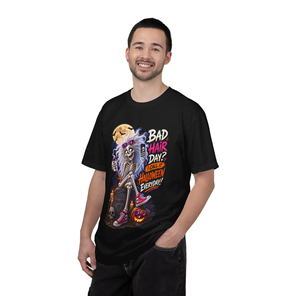 Halloween T-Shirt — “Bad Hair Day? I Call It Halloween Everyday!” Gothic Skeleton Tee