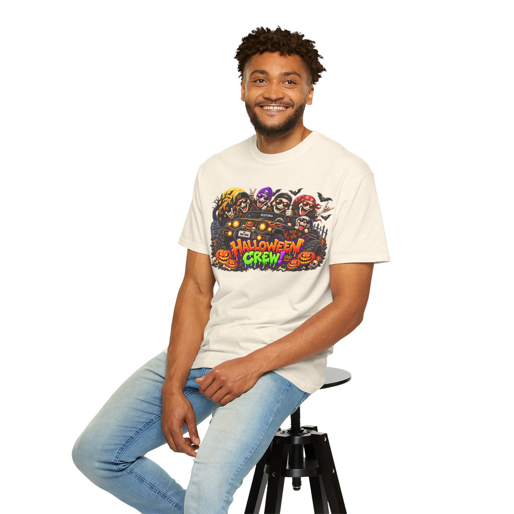 Halloween Crew T-Shirt – Skeleton Jeep Spooky Graphic Tee