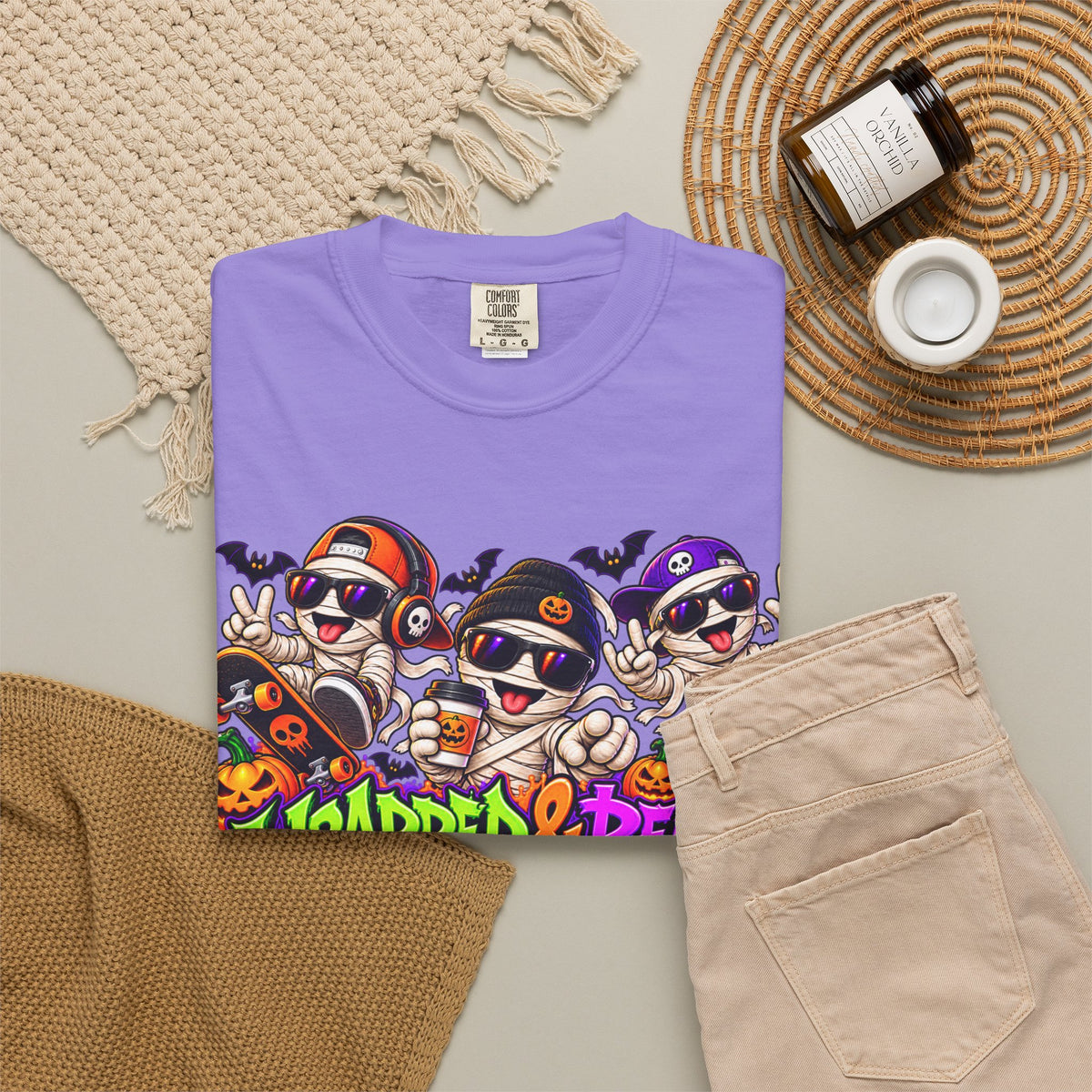 Wrapped & Ready – Halloween Mummy Crew Graphic T-Shirt