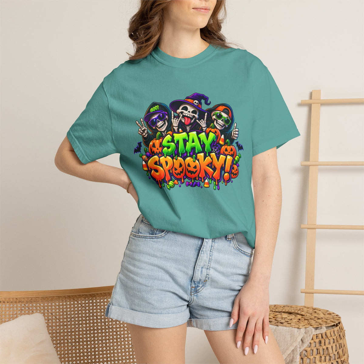 Stay Spooky Halloween T-Shirt – Funny Skeleton Crew Colorful Graphic Tee