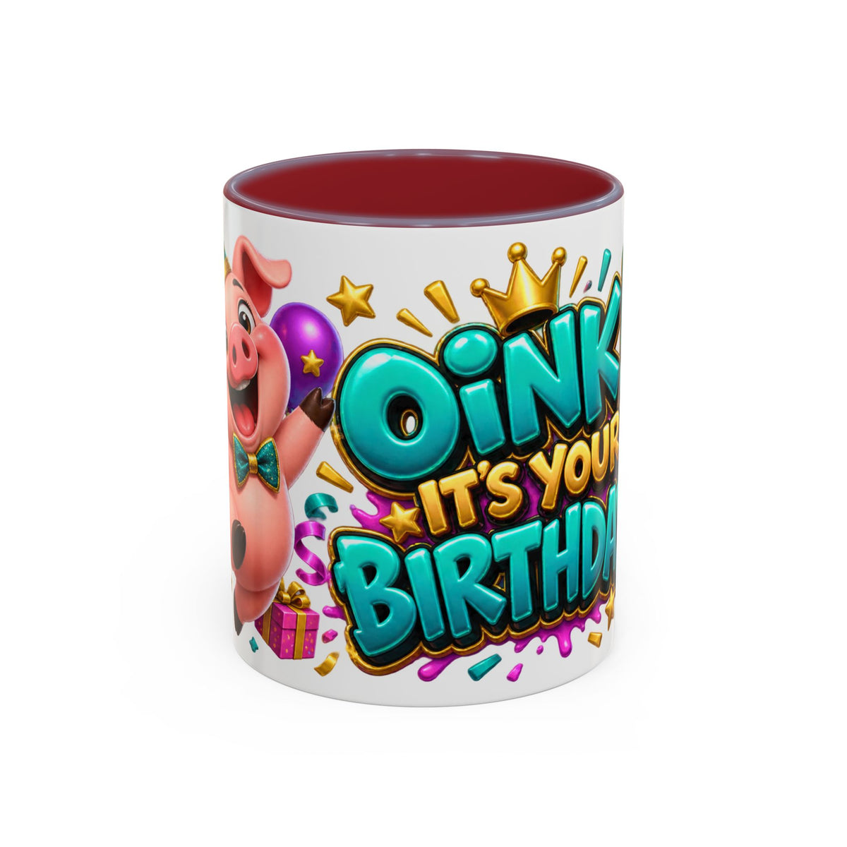 Oink! It’s Your Birthday White Mug – Cute Pig Birthday Cup, Colorful Funny Party Gift